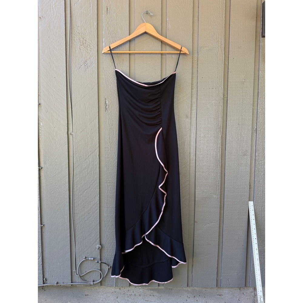 Taboo Ruffle Trim Ruched Midi Dress Womens S Black Pink Y2K Coquette High Low